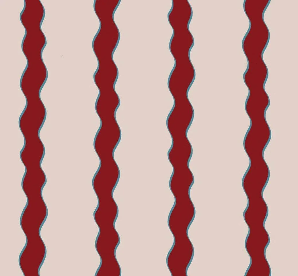 Scroll Stripe Fabric in Crimson