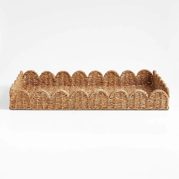 Crate &amp; Barrel | Scallop Natural Woven Fiber Tray