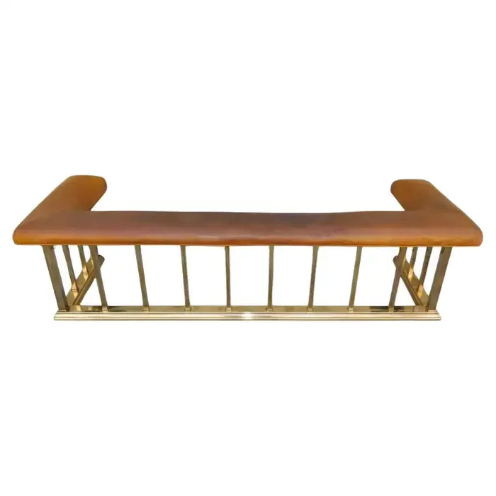 English Brass Gallery and Tan Leather Club Fender with Molded Edge Base