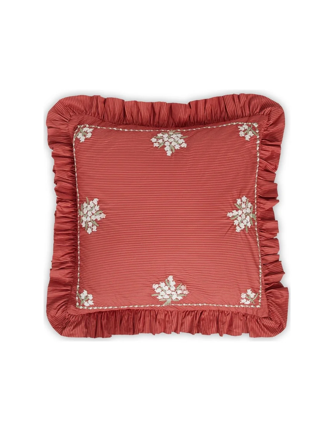 Lily Embroidered Ruffled Pillow in Red