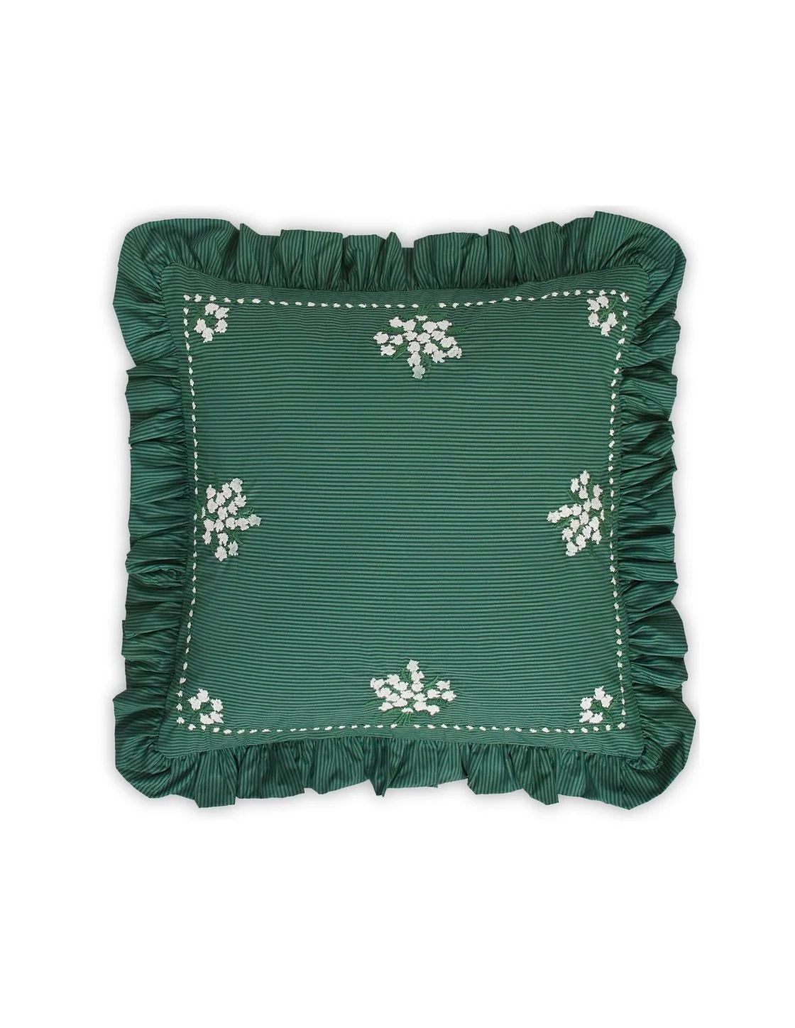 Lily Embroidered Ruffled Pillow in Green