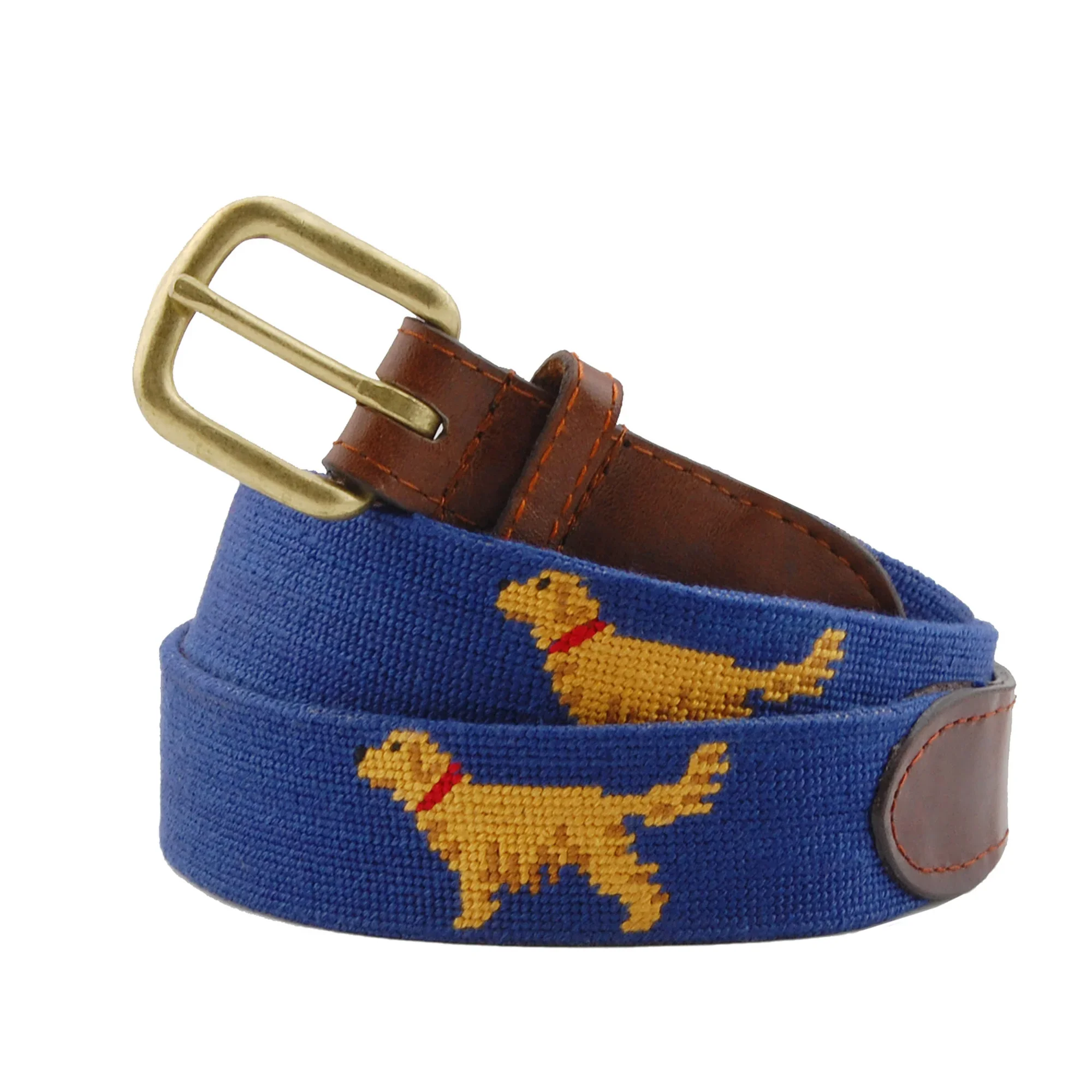 Golden Retriever Needlepoint Belt in Classic Navy