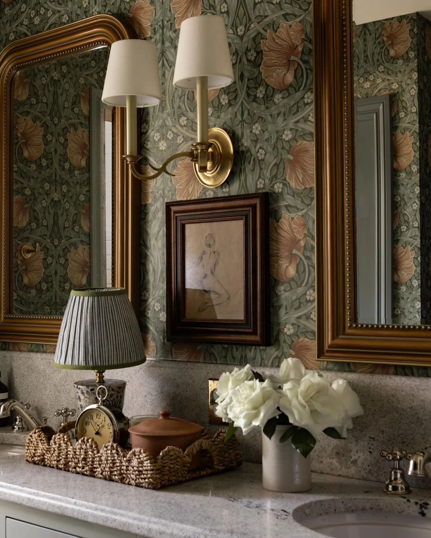 One of the ways we make homes&mdash;especially those on the smaller, cozier side&mdash;feel cohesive is repetition of materials. Here, you see both unlacquered brass and woven accents, two textures we added to as many spaces as possible to maximize s