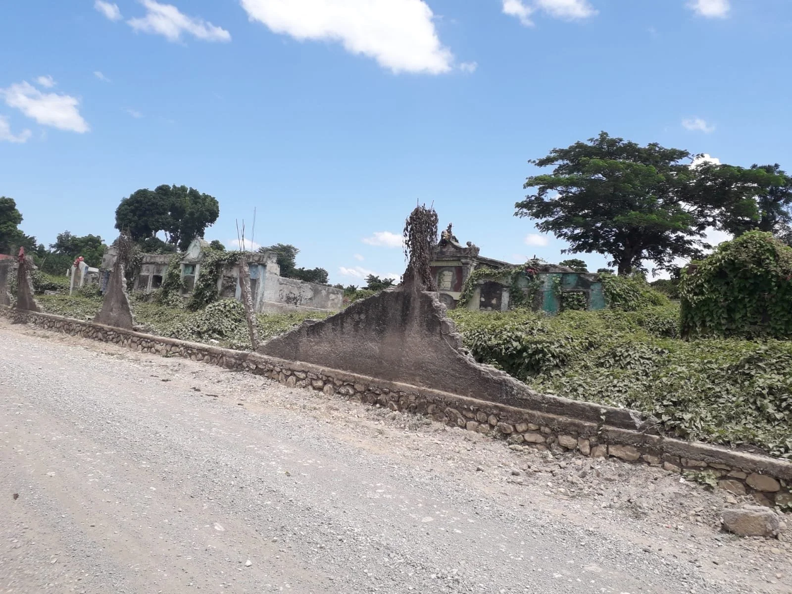 we started here: old cemetery wall destroyed by hurricane Matthew.