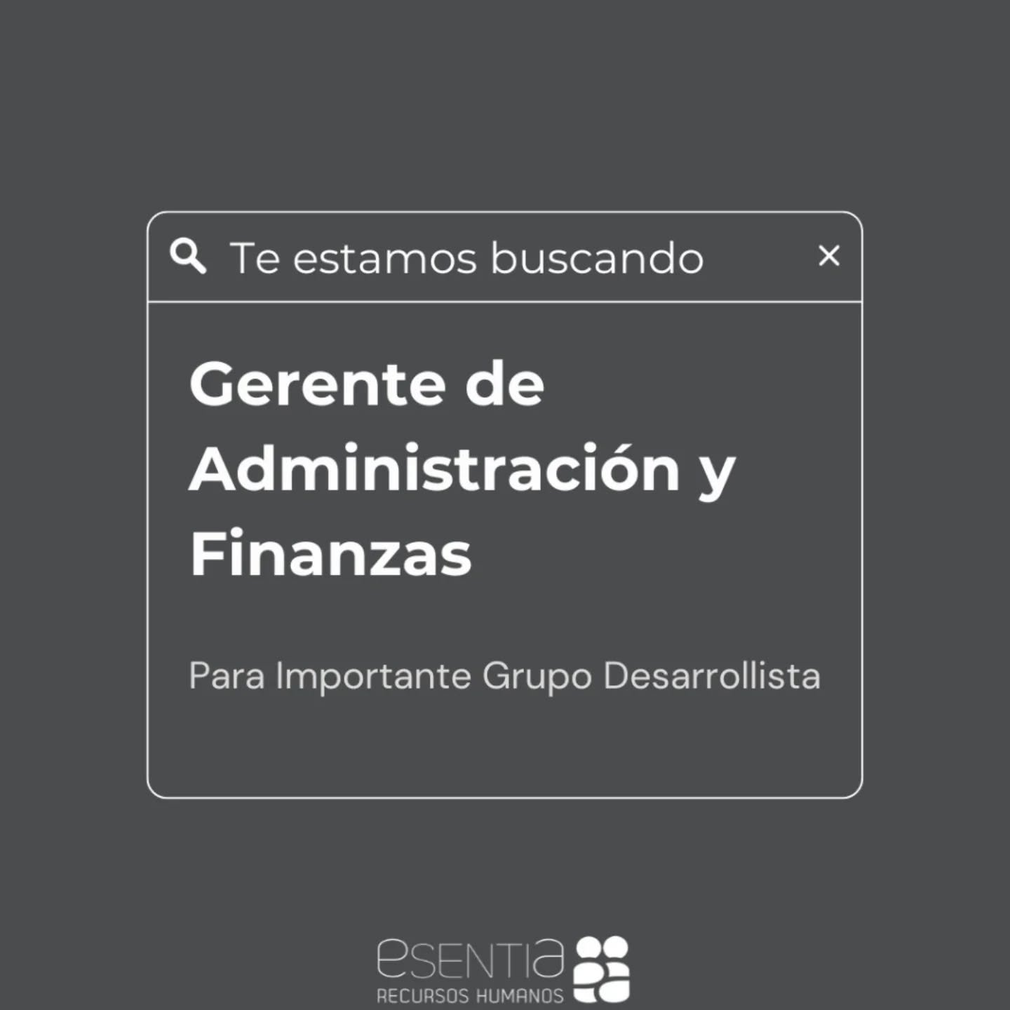 &iexcl;Nueva oportunidad laboral! 🚀

Nos encontramos en la b&uacute;squeda de talentos para la posici&oacute;n de Gerente de Administraci&oacute;n y Finanzas, para sumarse al equipo de un Importante Grupo Desarrollista 🏢

📍 Ubicaci&oacute;n: C&oac