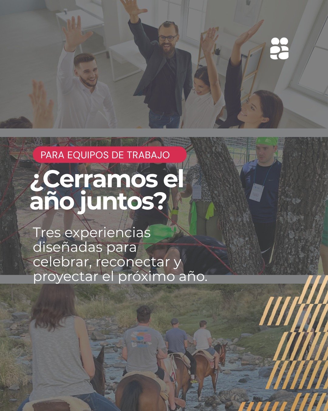 &iquest;Ya est&aacute;n pensando c&oacute;mo van a cerrar el a&ntilde;o?
Dise&ntilde;amos tres experiencias para que las empresas despidan el a&ntilde;o reconectando, agradeciendo y proyectando lo que viene junto a sus equipos.

Porque los equipos qu