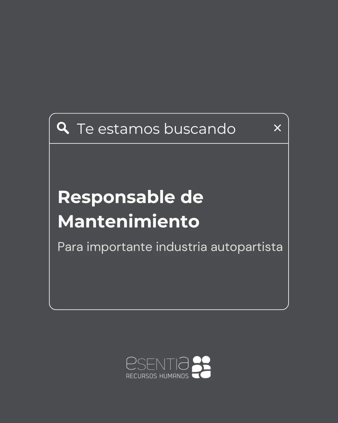 &iexcl;Nueva oportunidad laboral! Estamos buscando Responsable de Mantenimiento para sumarse al equipo de una importante industria autopartista.

🔹Ubicaci&oacute;n: C&oacute;rdoba Capital
🔹Jornada laboral: Full time
🔹Modalidad: Presencial

Postula