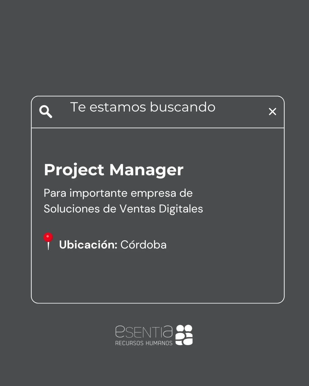 Buscamos Project Manager  para importante empresa de Soluciones de Ventas Digitales.

📍Ubicaci&oacute;n: C&oacute;rdoba
 💼Jornada laboral: Full time
➡️Modalidad: H&iacute;brida (2x3)

Postulate desde nuestra web en la secci&oacute;n &ldquo;Oportuni