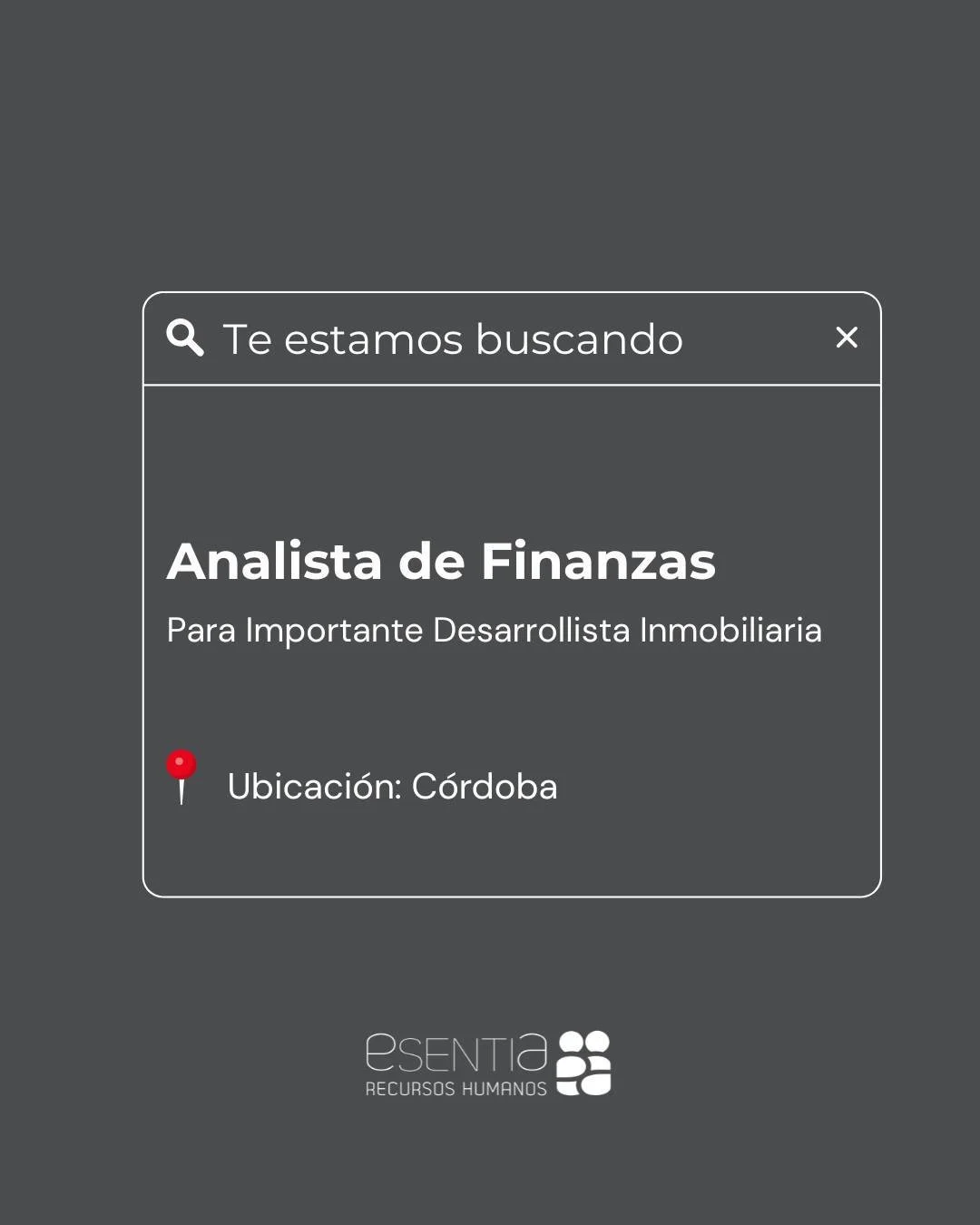 Esta puede ser tu pr&oacute;xima oportunidad profesional 🚀
Buscamos Analista de Finanzas para una importante Desarrollista Inmobiliaria

📍Ubicaci&oacute;n: C&oacute;rdoba
 🕘Jornada: Full time
 💻Modalidad: Presencial

🔗 Postulate en nuestra web, 