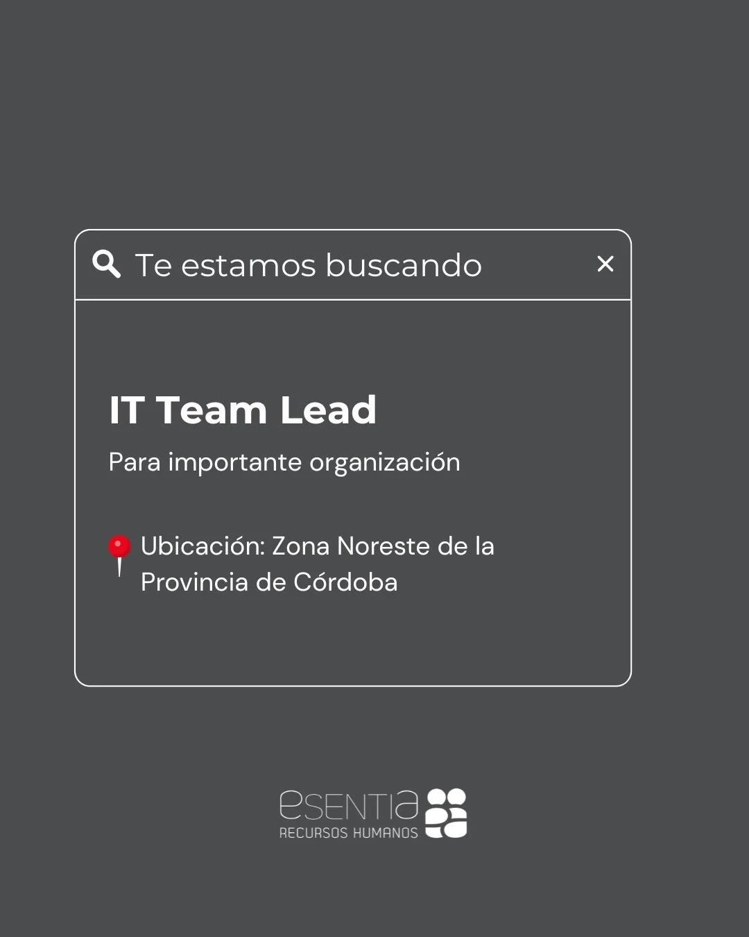 Nos encontramos en la b&uacute;squeda de un/a IT Team Lead para sumarse al equipo de una importante organizaci&oacute;n 🚀

📌 Jornada laboral: Full-Time

📌 Modalidad: Presencial

🔗 Postulate en nuestra web en la secci&oacute;n Oportunidades labora