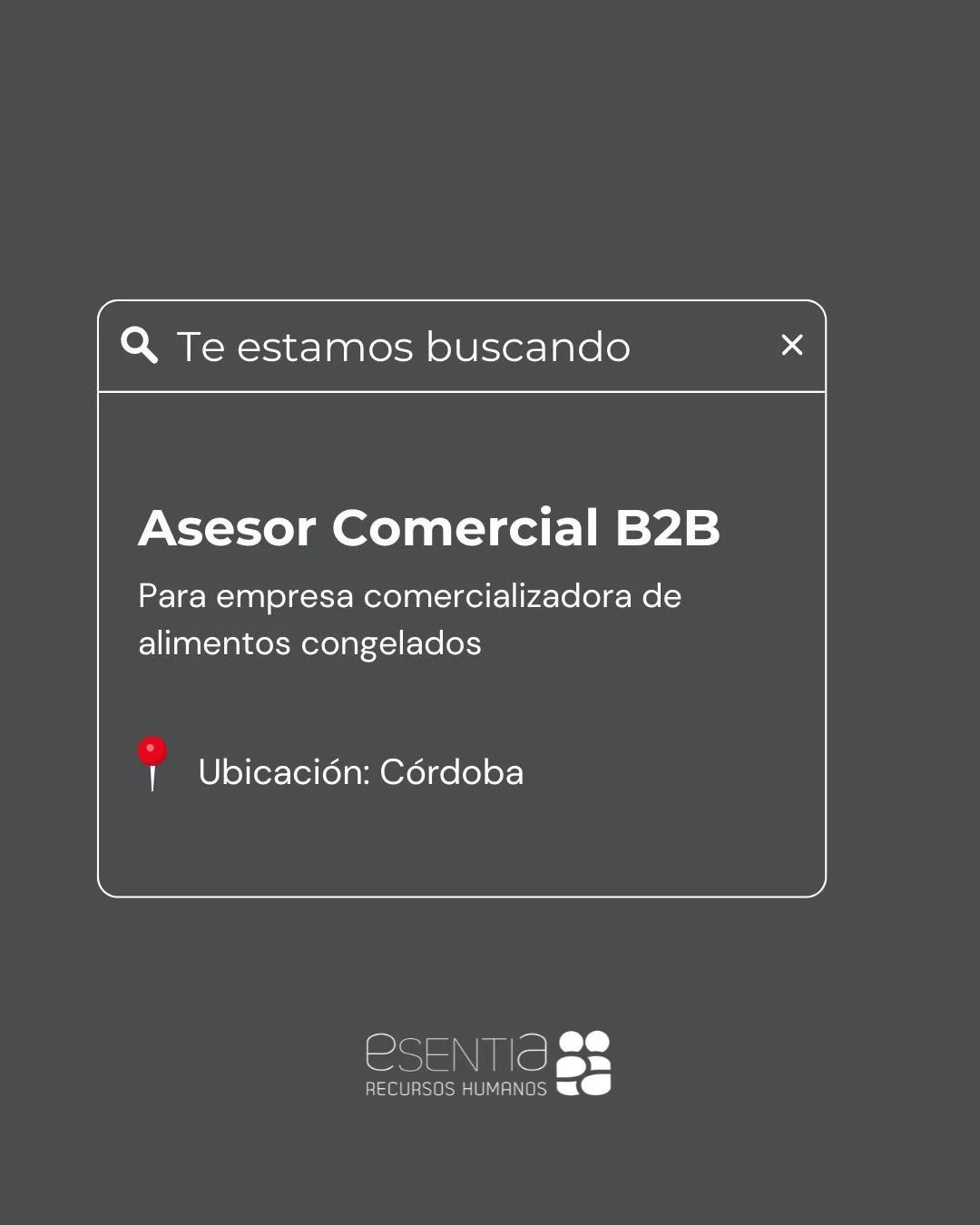 Nos encontramos en la b&uacute;squeda de un asesor comercial B2B para sumarse al equipo de una importante empresa de alimentos congelados.

📌Ubicaci&oacute;n: C&oacute;rdoba
📌Modalidad: H&iacute;brida
📌Jornada laboral: Full time

Postulate en nues