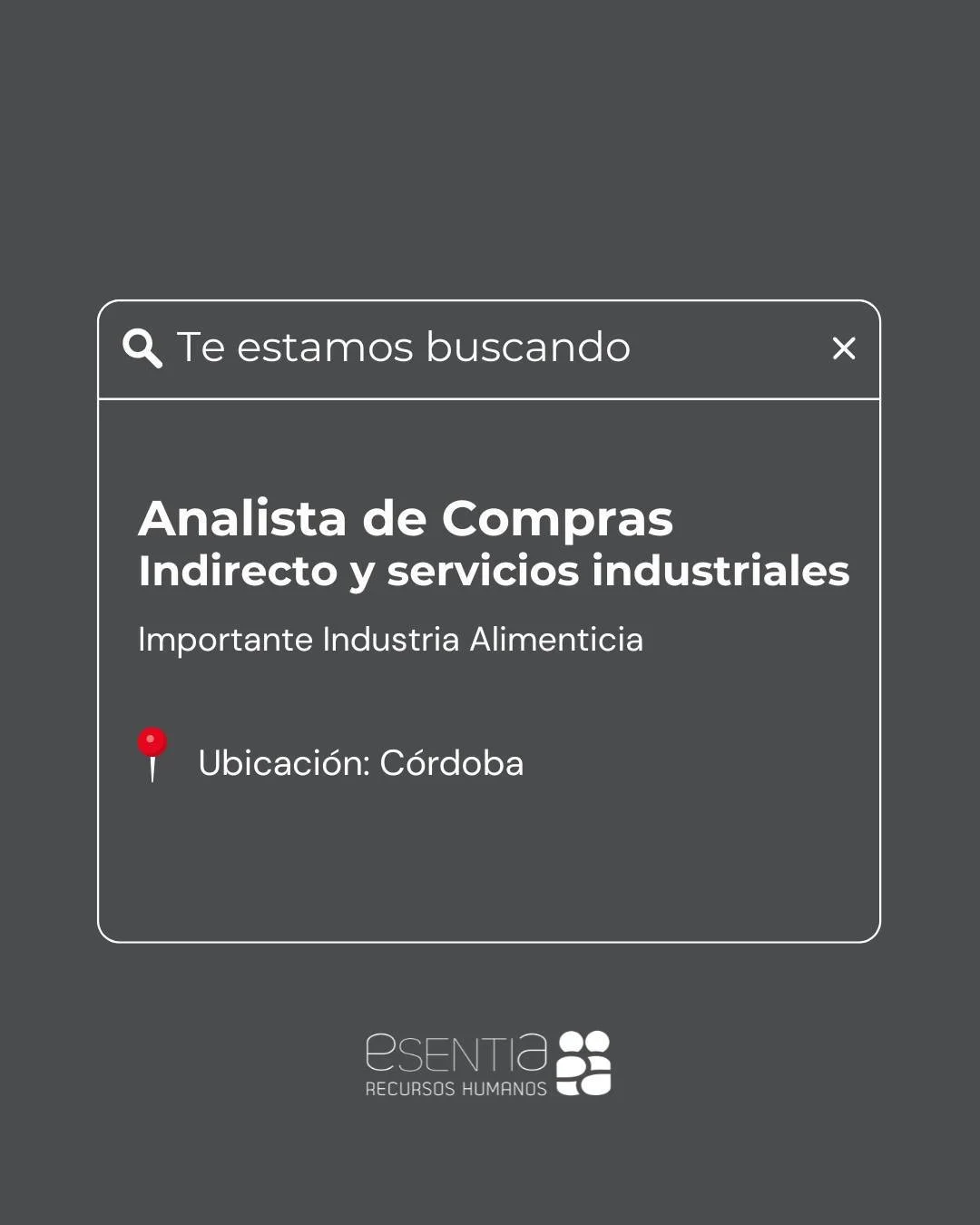Nos encontramos en la b&uacute;squeda de un/a Analista de Compras para sumarse al equipo de una importante industria alimenticia

📌 Ubicaci&oacute;n: C&oacute;rdoba Capital
📌 Jornada: lunes a viernes &ndash; Full time
📌 Modalidad: H&iacute;brida

