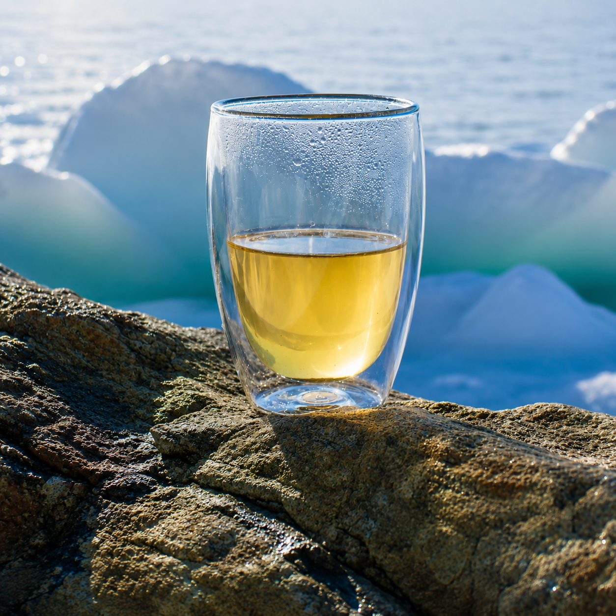 Herbal tea enjoyed in a natural Arctic coastal environment.