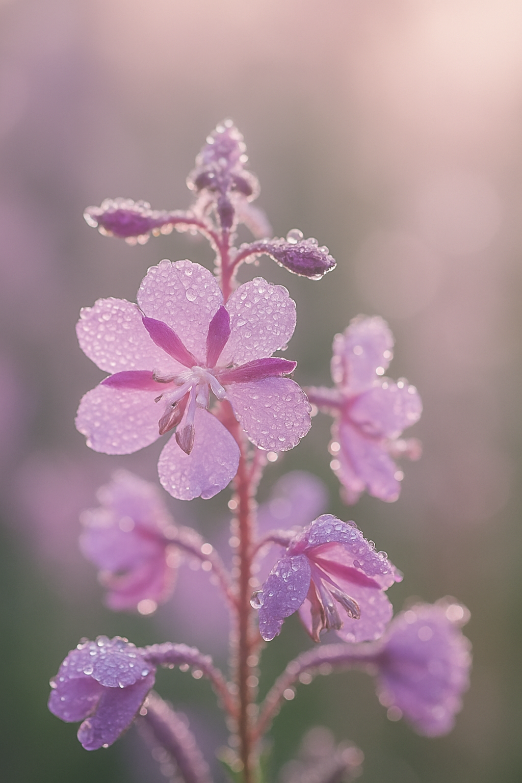 Fireweed growing in arctic landscape under natural light conditions
