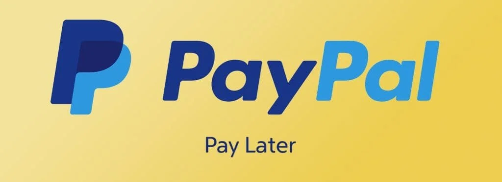 PayPal logo with the words "Pay Later" on a yellow background.