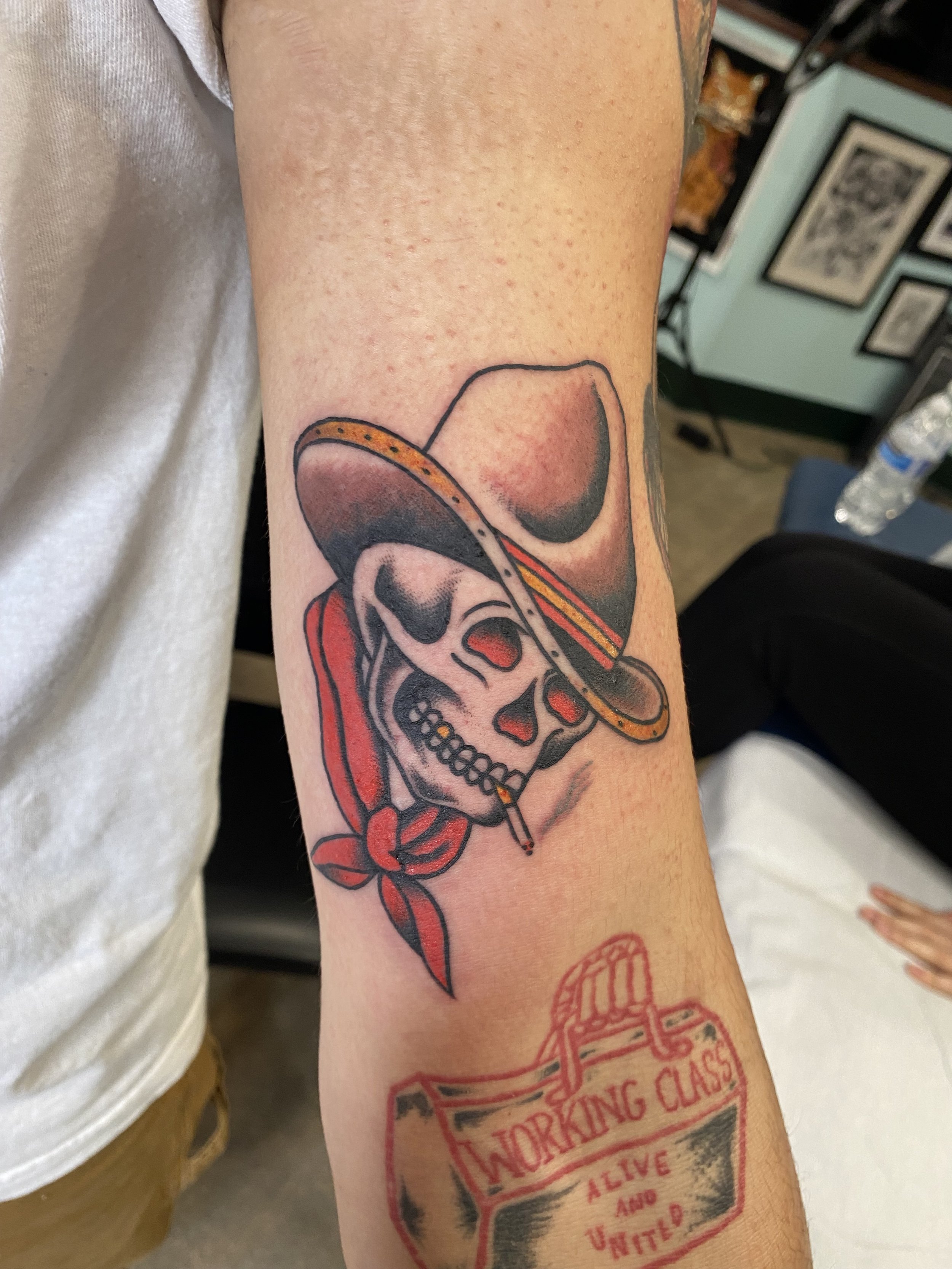 Crazy Sal cowboy skull by Nick Moran at Riverside Tattoo Knoxville TN  r tattoos
