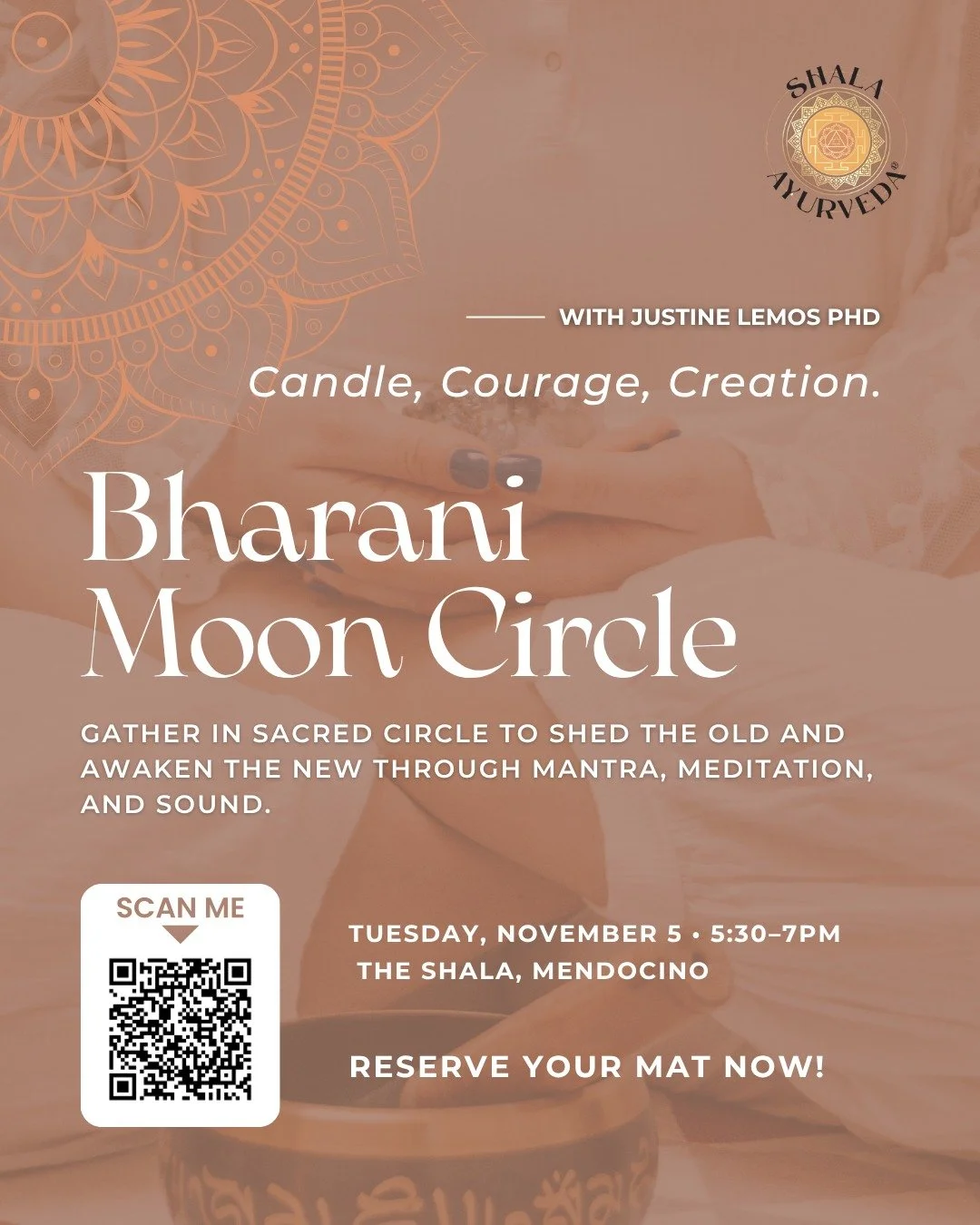 A fire burns in Bharani - not of destruction, but of creation. 

Gather in a sacred circle to shed the old and awaken the new through mantra, meditation, and sound. 
🔥 Let what&rsquo;s waiting to be born, rise.

🗓 Tuesday, Nov 5 &bull; 5:30&ndash;7