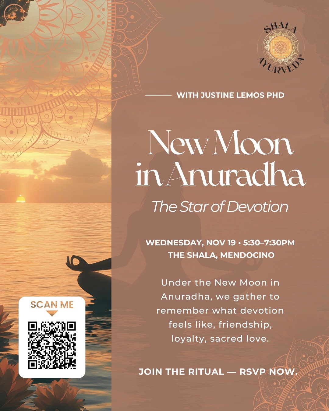 Under the New Moon in Anuradha, we gather to remember what devotion feels like - friendship, loyalty, sacred love. 

Through Lotus-heart breathwork, mantra to Mitra, and an offering ritual, we open to connection. 

💫 Devotion is the bridge between d