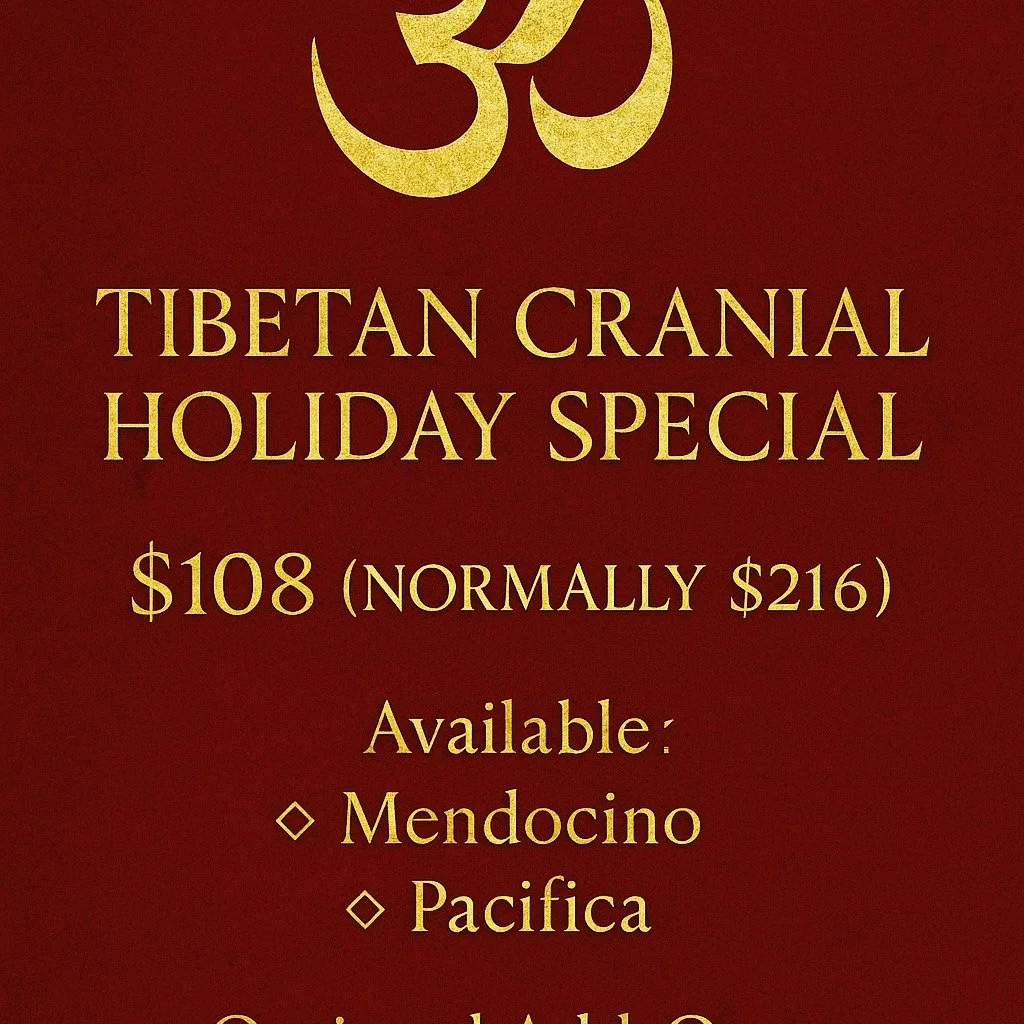 Before December 20, I&rsquo;m opening a sacred window for Tibetan Cranial Therapy in Mendocino + Pacifica 🌙
For this holiday offering, sessions are $108 (normally $216).
.
This subtle, ancient work invites the nervous system to soften, the mind to g