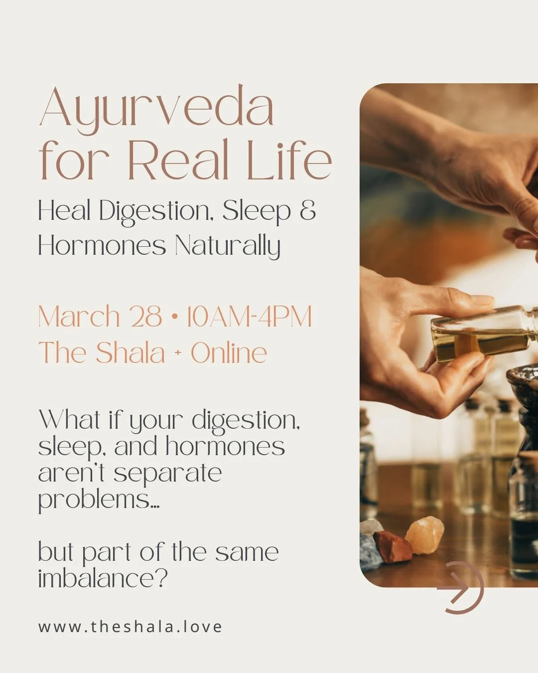 Many people today feel the same thing:

Tired. Wired. Bloated. Restless. Exhausted&hellip; but unable to slow down.

Modern medicine often treats digestion, sleep, and hormones as separate issues.

Ayurveda understands them as deeply connected.

In t