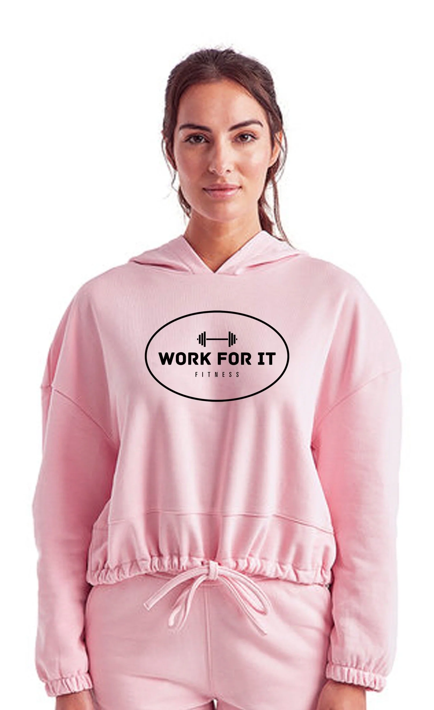 Ladies' Pink Cropped Oversize Hooded