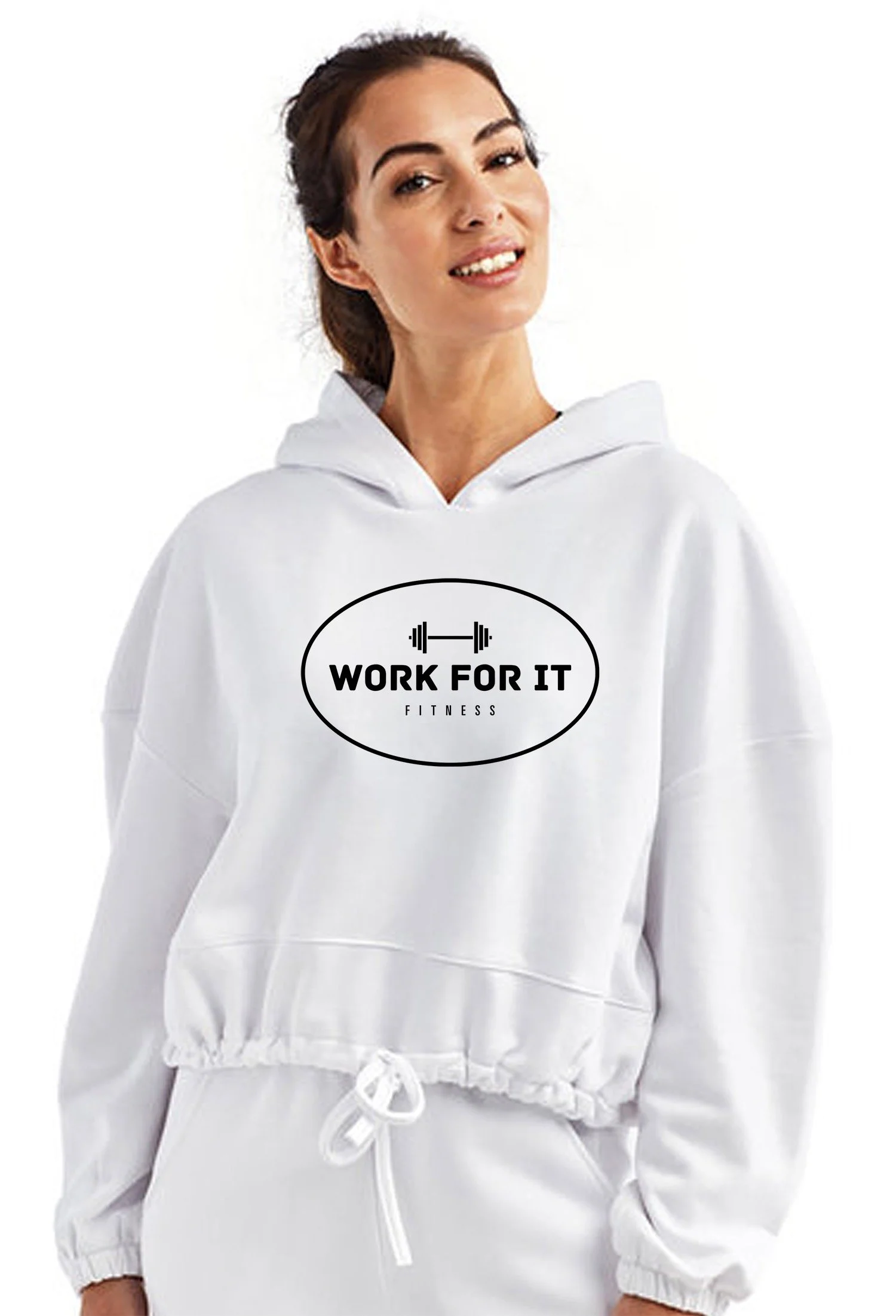 Ladies' White Cropped Oversize Hooded