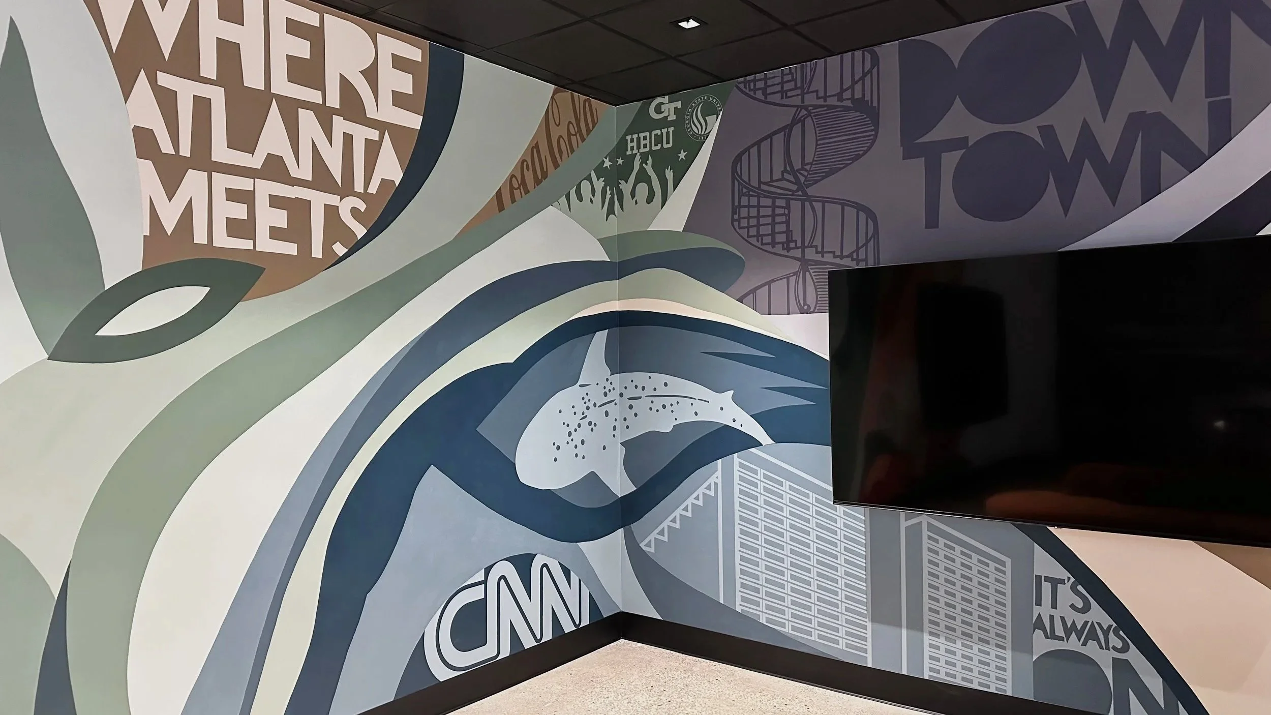 Highlights from my commissioned mural at The CTR ATL (formerly CNN Center)