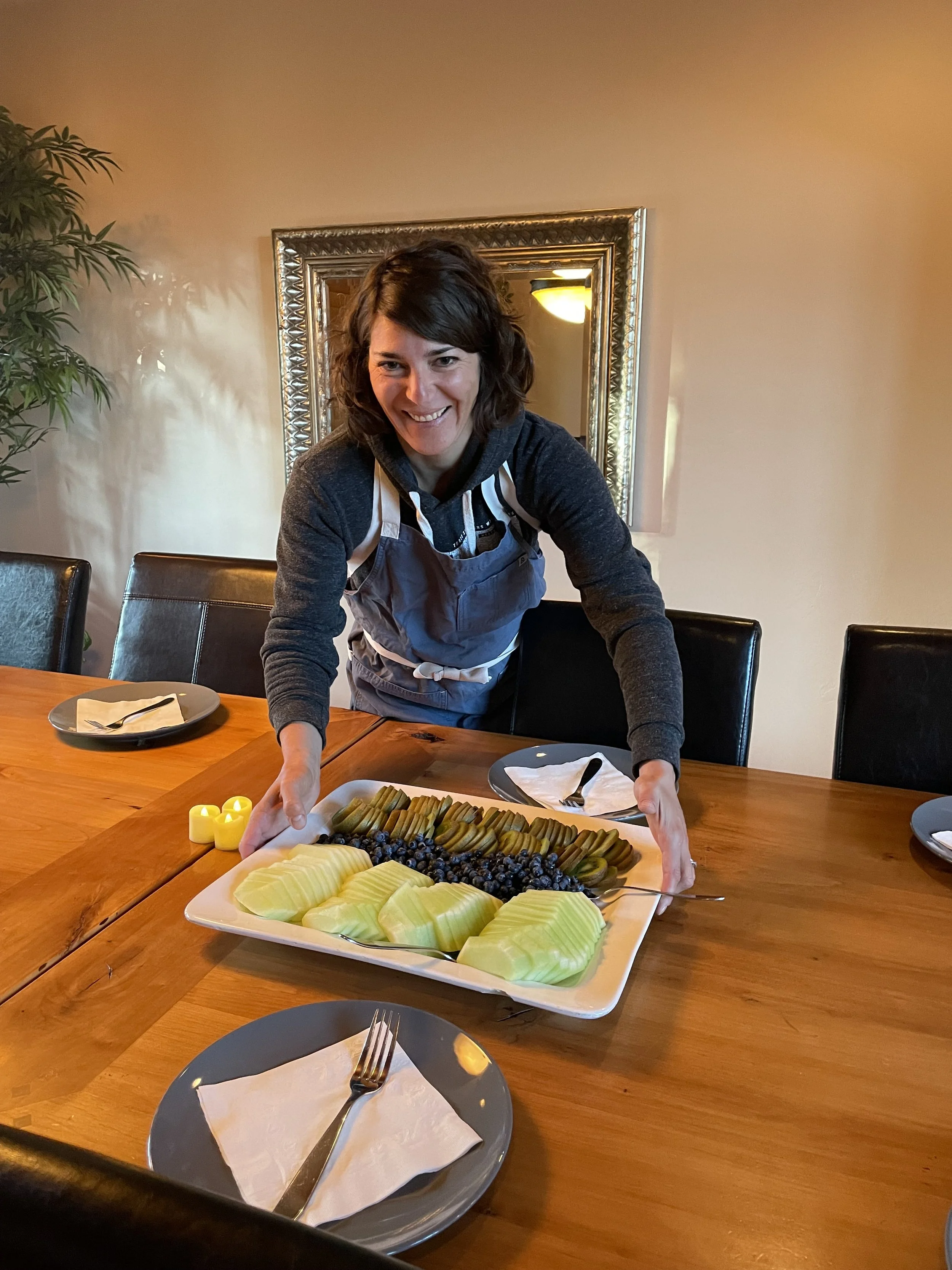 A delicious heart and throat chakra meal prepared by chef Tiffany Swan at the Revitalize and Harmonize yoga retreat in Zion, Utah May 2022.