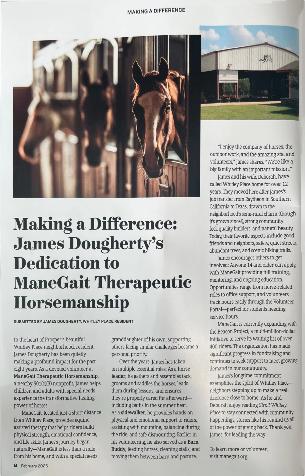 ManeGait Volunteer Featured in Stroll Whitley Place Magazine