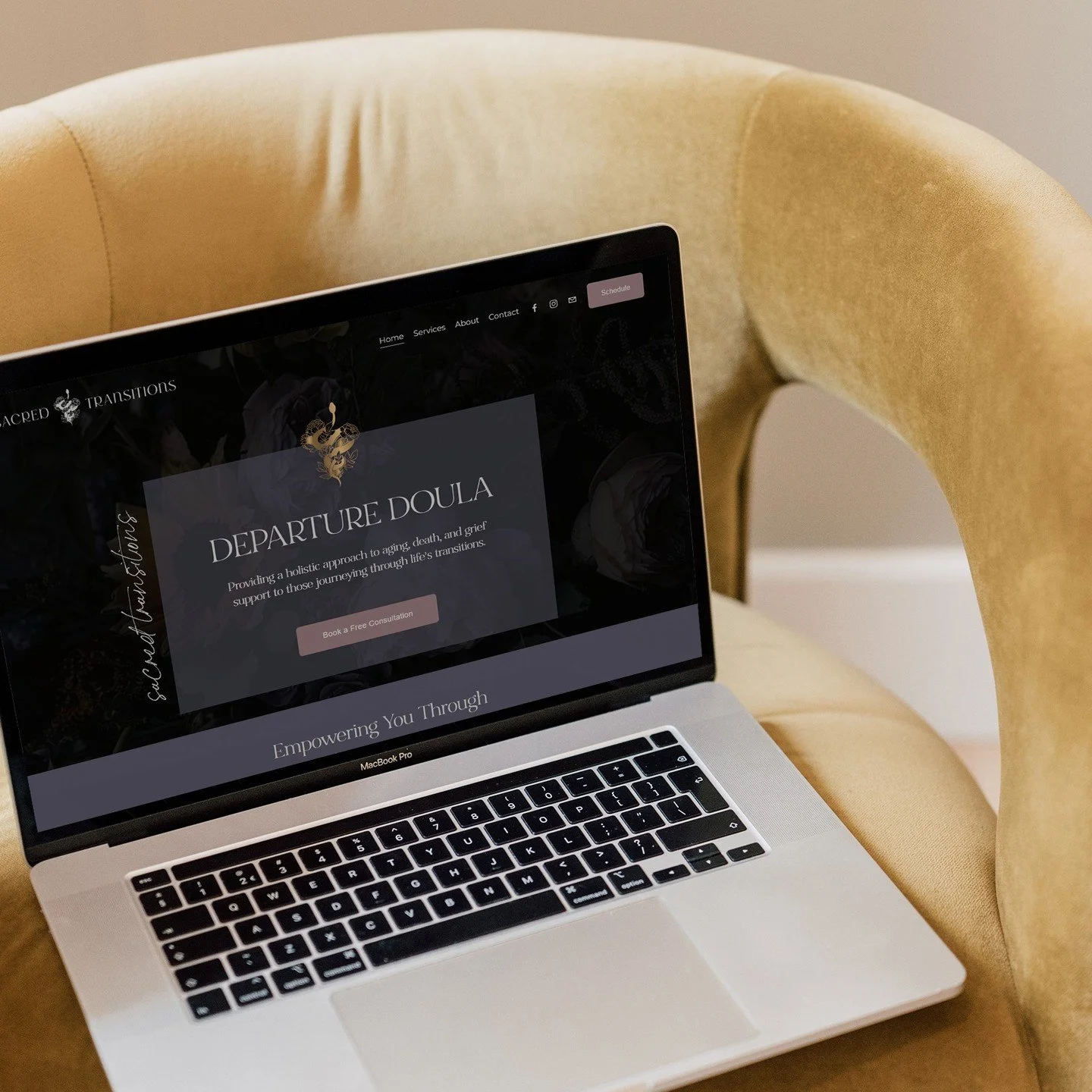 I am obsessed with the mix of softness, moodiness, and symbolism throughout Chelsea's website. Chelsea is doing such inspiring and important work as an aging and death doula. It was an honor to help bring her business vision to life. 
#deathdoulatra