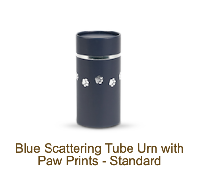Blue scattering tube urn with paw prints