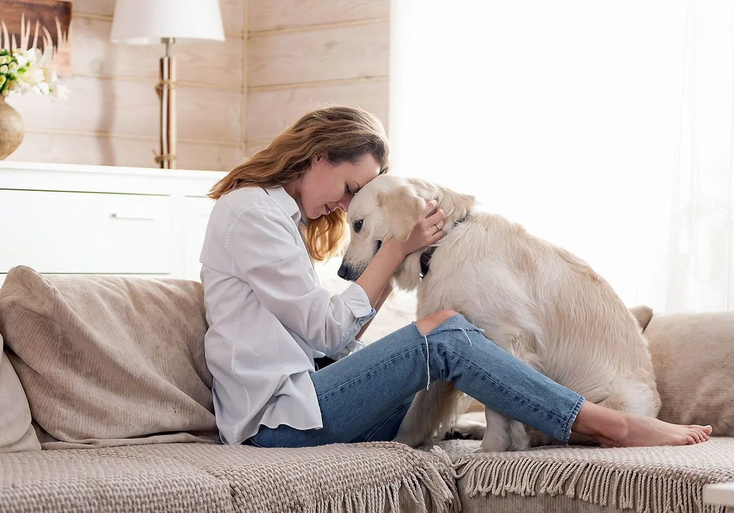 Pet parent comforting a senior dog at home while considering compassionate end-of-life care