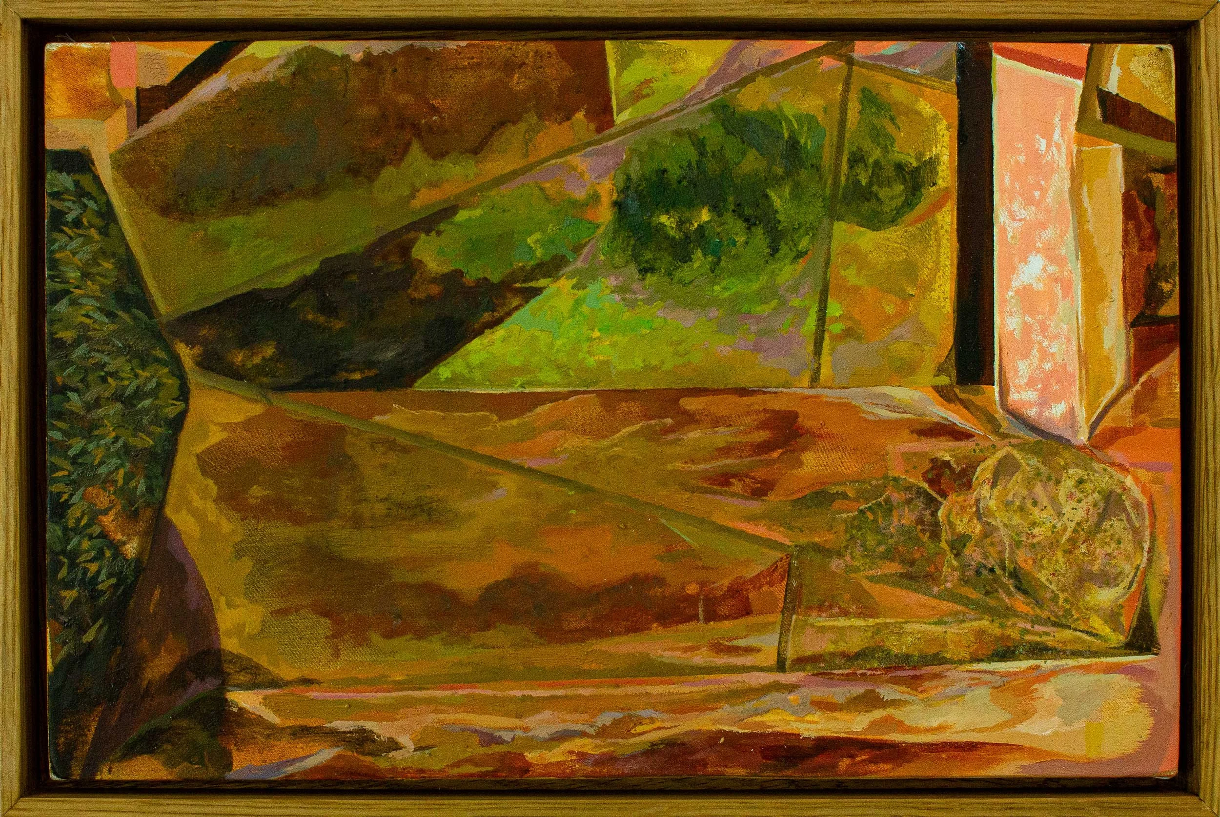 'Eclipsed' 
oil on banana leaf silk on wood, 31 x 20cm, 2026