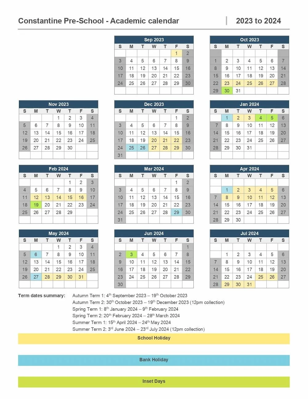 Timetable — Constantine PreSchool & Forest School