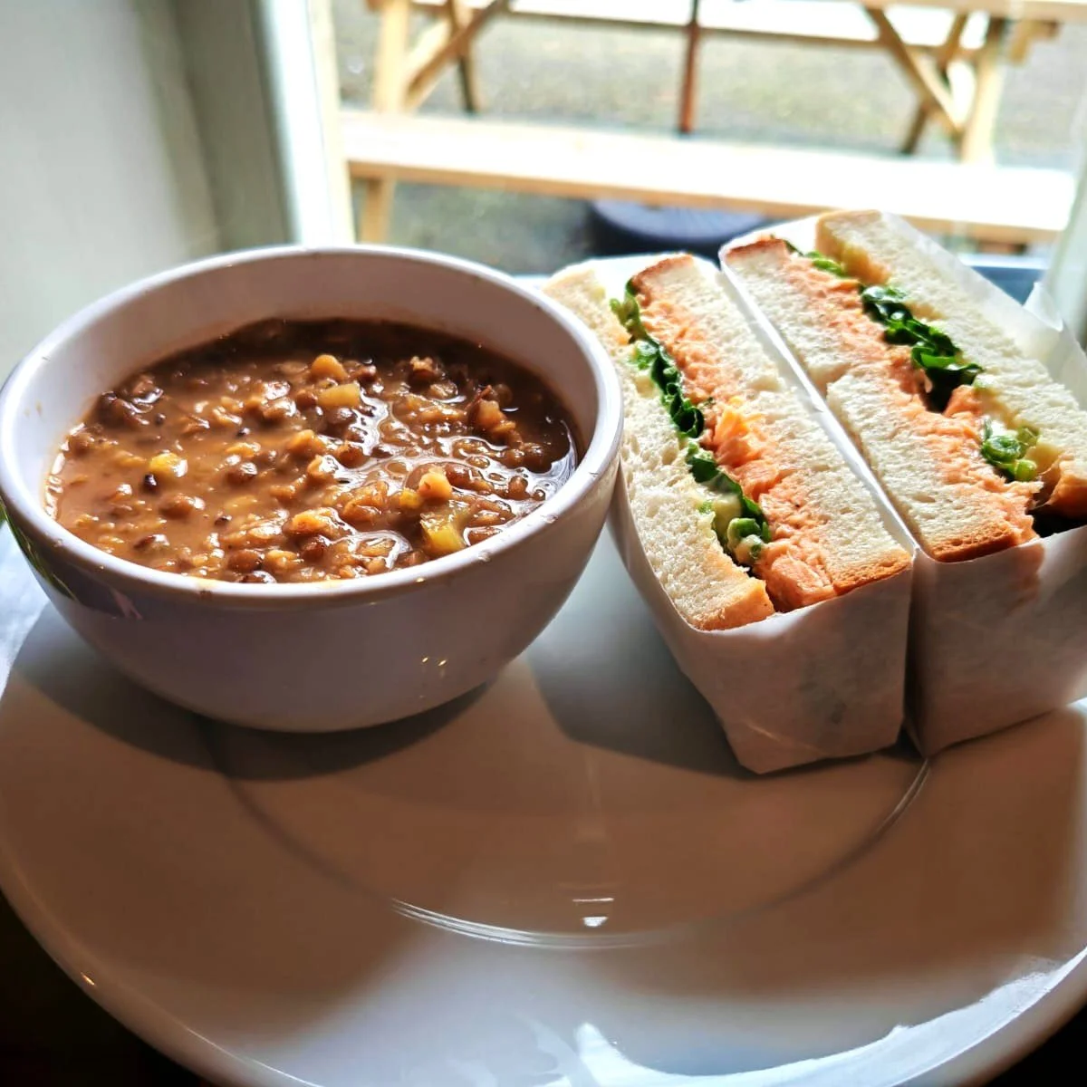 TPPTG Specials Alert!

This week on the Sandwich and Soup for &pound;12 offer we have:
Sandwich: Confit trout mayo OR Whipped tofu and cucumber
Soup: Lentil &amp; bacon (vegan option available)

(you can also order sandwiches and soups separately)

P