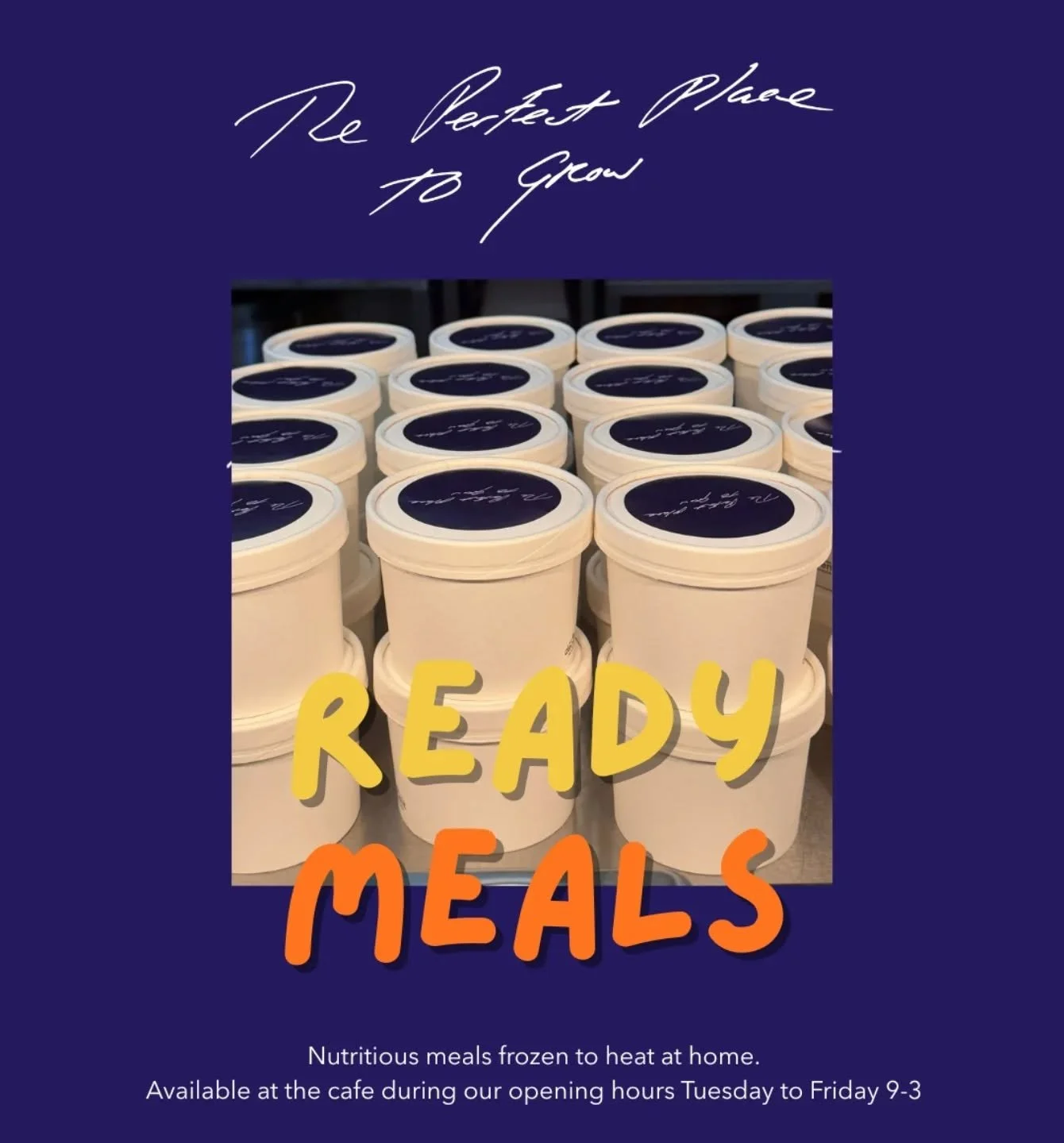 What ready meals do you want to see next? Our chickpea masala is our first frozen ready meal available to buy at the caf&eacute; alongside your weekday lunch order! 

Tuesday to Friday 9-3 you can collect your dinner ahead of time! 
 
Come and have a