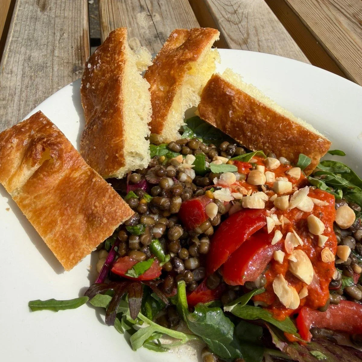 Salad of the week is back! And this week its seasonal local tomatoes, with urad beans with romesco. Zingy, sweet, tangy - and filling! 

Our sandwich of the week is charred cauliflower with garlic sunflower sauce on house foccacia. 

Soup of the week