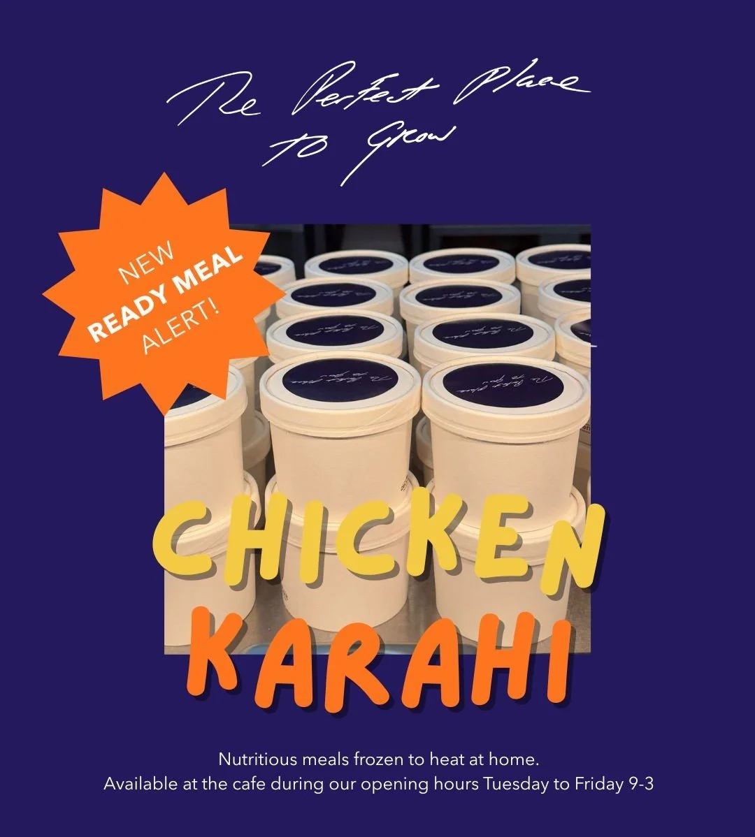 New TPPTG ready-meal alert!

The chicken karahi is now available as a part of our ever growing TPPTG frozen ready meal range!

As long as the cafe is open (Tuesday - Friday / 9am - 3pm) you can pick up a nutritious meal and enjoy it at home.  Also av