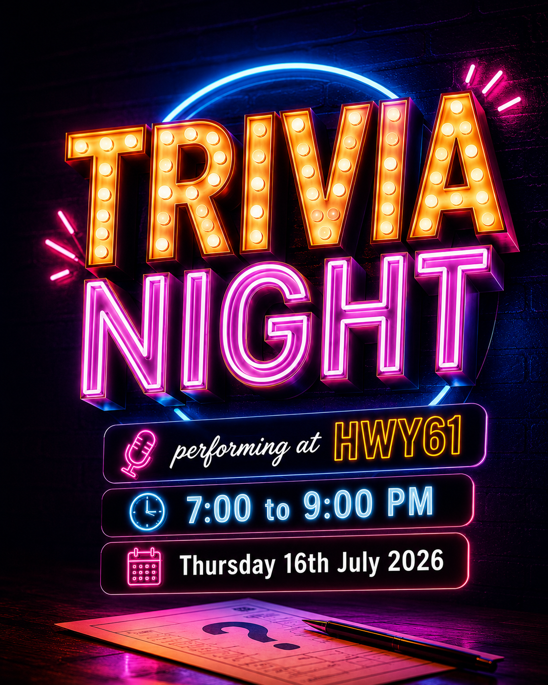 Quiz Night Challenge at HWY61