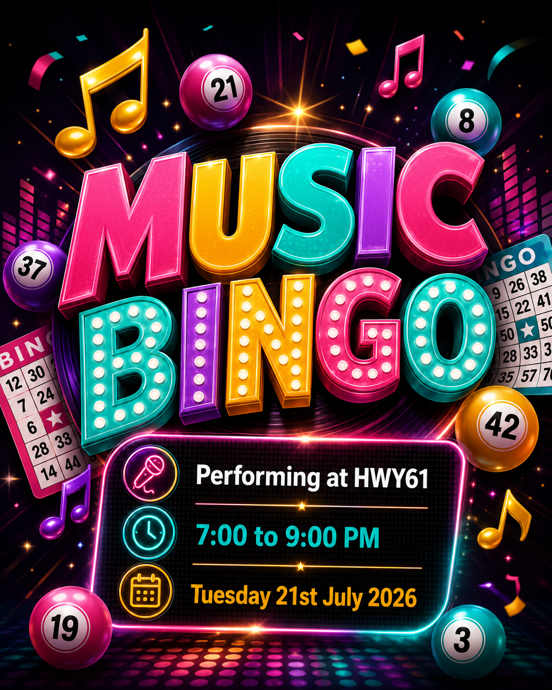 Music Bingo Night at HWY61 – Win Big with Music, Fun & Great Prizes!