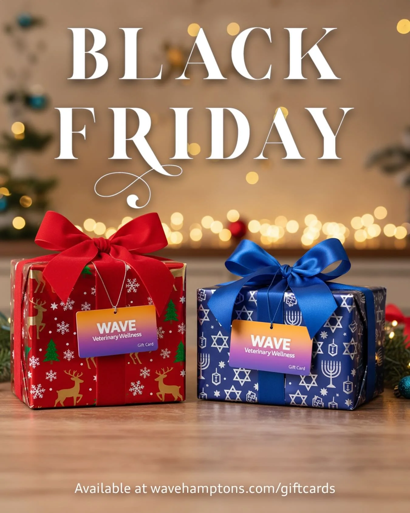 BLACK FRIDAY IS HERE! 🎁 

Give the gift that every pet lover will obsess over this holiday season &mdash; a Wave Wellness Gift Card! 
Whether it&rsquo;s a relaxing massage, a pain-relieving laser session, mobility-boosting hydrotherapy, acupuncture 