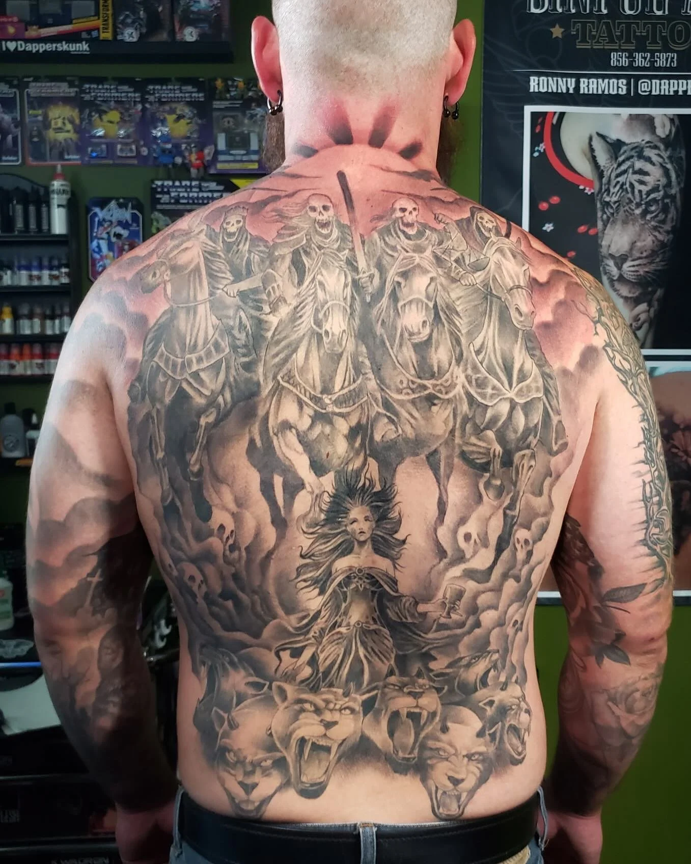 Here are a few recent projects from the owner of Sinful Art, Ronny Ramos
Ronny has over a decade of experience tattooing and specializes in black and grey. Ronny is now booking for mid July/August. If you’re interested in booking, make sure to