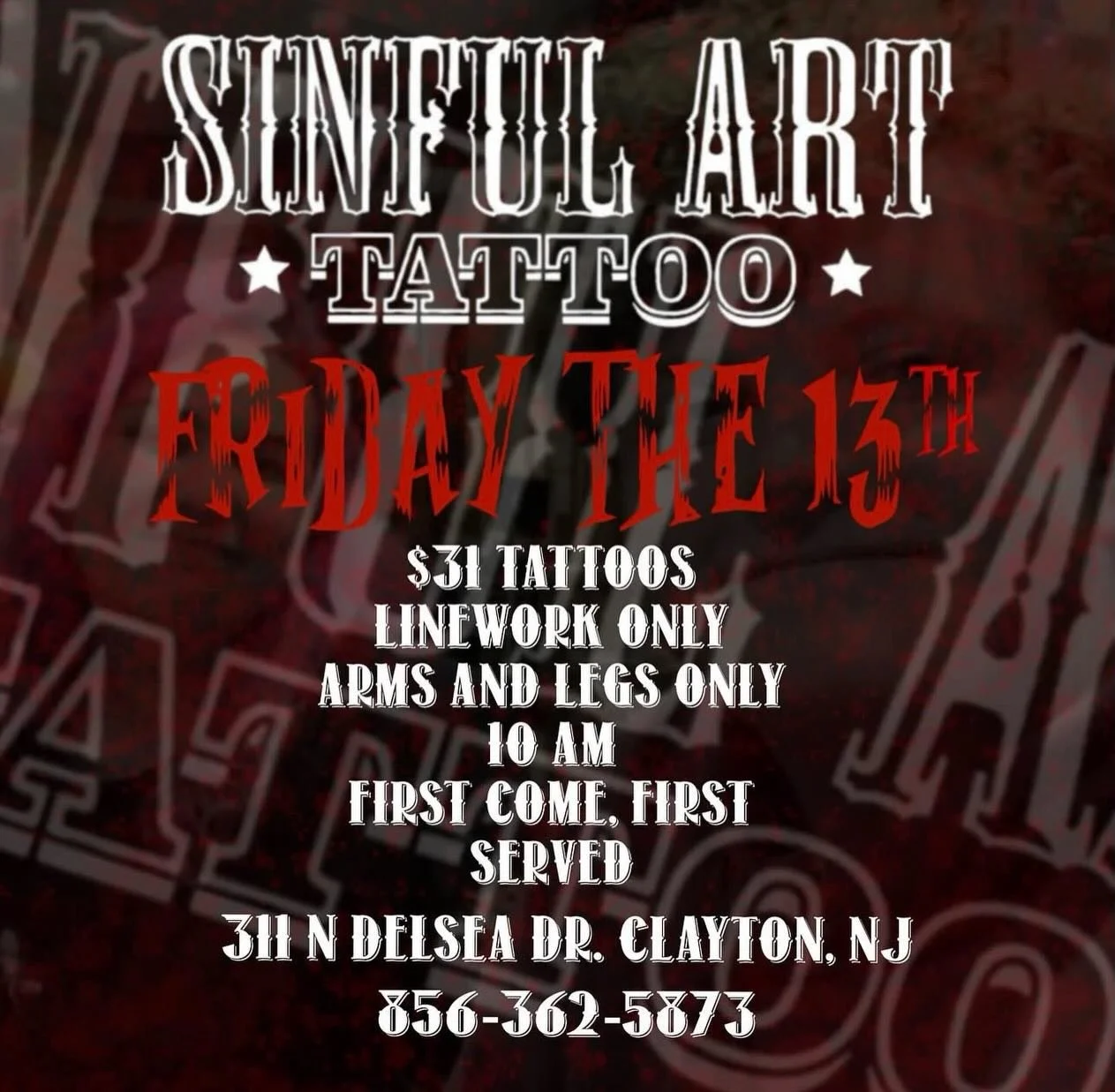 🚨FLASH DROP🚨

Friday the 13th is here! We are ecstatic for another great Friday the 13th with you guys! The flash posted on this post are the only designs we will be tattooing that day, NO EXCEPTIONS! This event is on a first come, first served bas