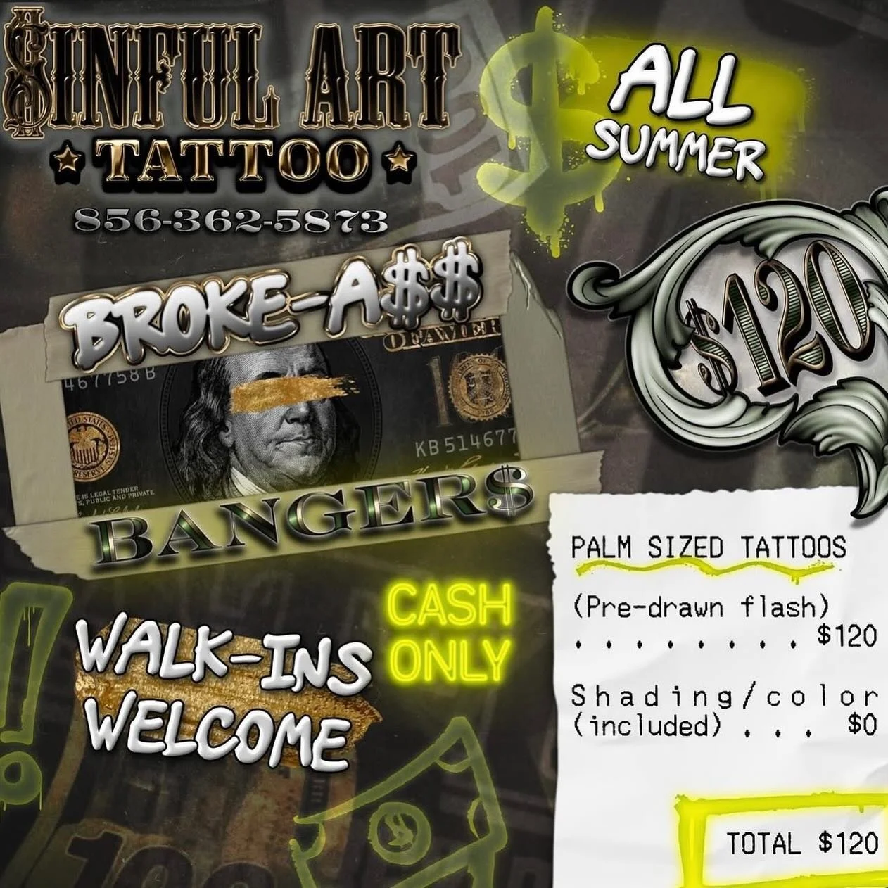 It&rsquo;s that time of year again! Broke A$$ Bangers are back! Choose any of these repeatable flash designs off this post for only $120, full shading and color included! All designs will be roughly palm sized. No changes can be made to the designs. 