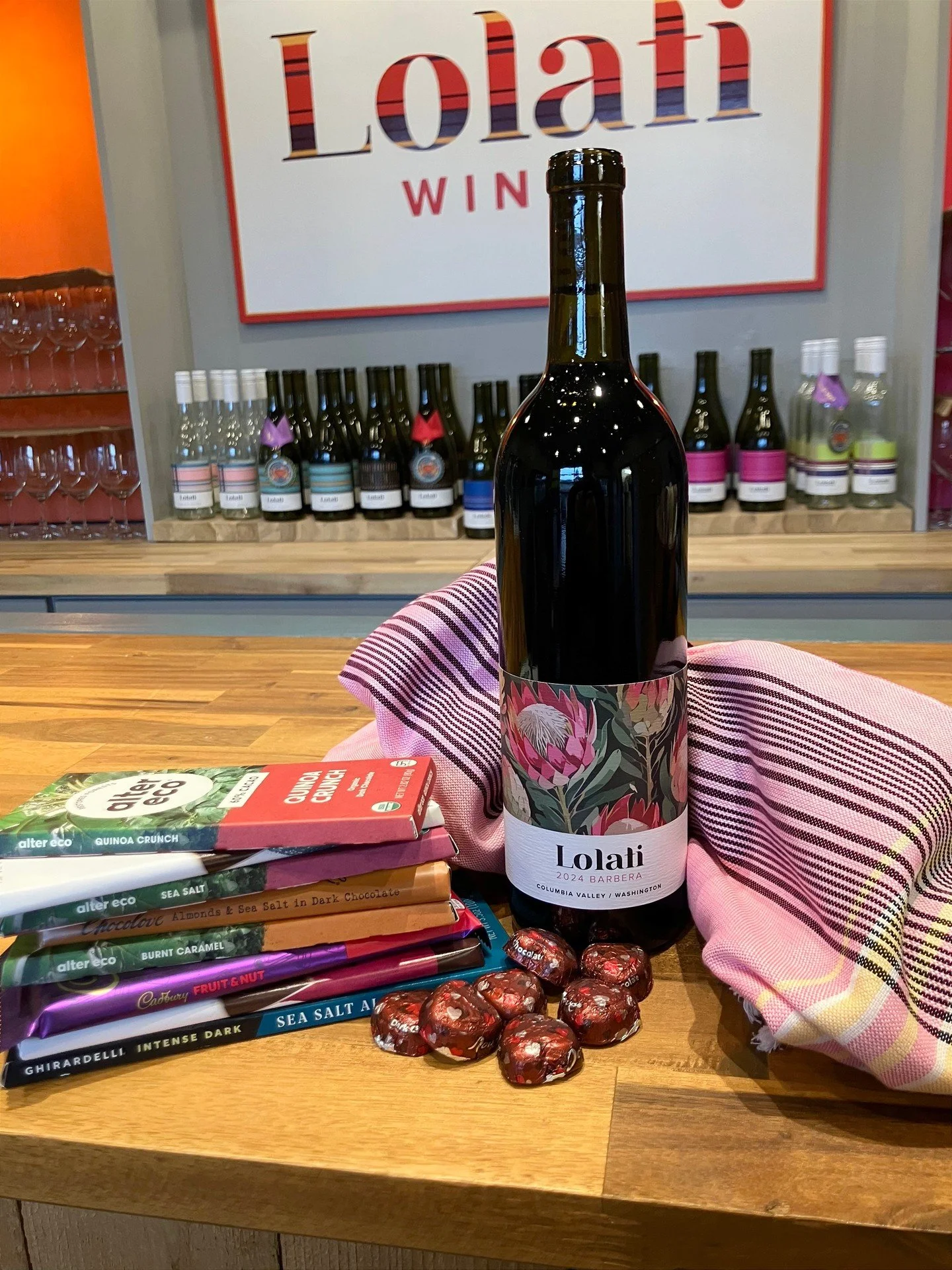 Wine and chocolate are a match made in heaven! Here are a few of my favorite Lolati wines and chocolate pairings:

2022 GSM - Dark chocolate that has caramel notes or even caramel-filled
2023 Primitivo - Milk chocolate with dried cherries or nuts
202