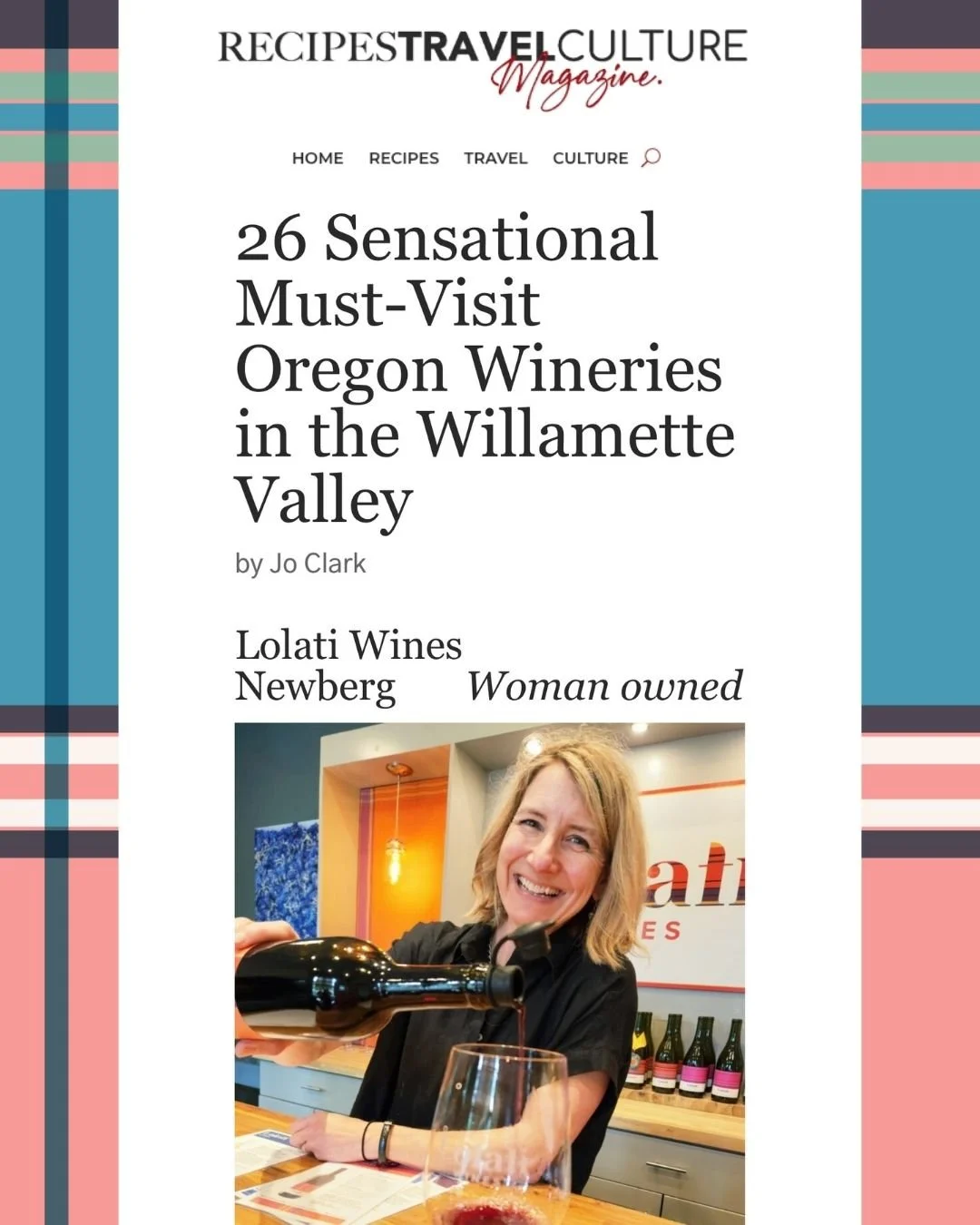 Thank you to @recipestravelculture and Jo Clark for the thoughtful feature! It was a pleasure to host Jo last fall for a wonderful conversation and to share the story of Lolati. #lolatiwines #willamettevalley