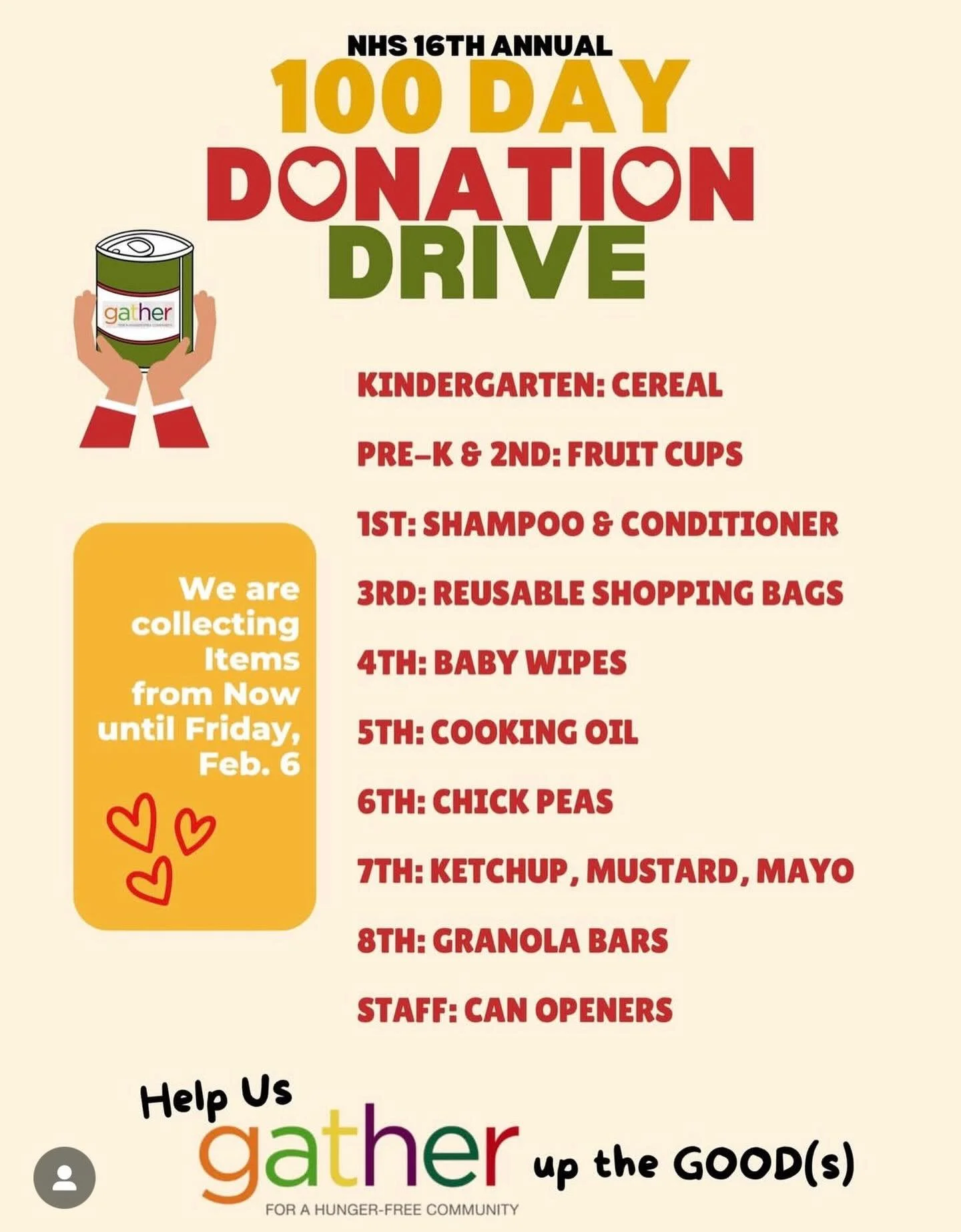 This month, Beau was excited to join his classmates at North Hampton School for the 100th Day Donation Drive &mdash; a school-wide service learning project benefiting GATHER.

For 16 years, NHS has marked the 100th day of school by collecting 100 of 