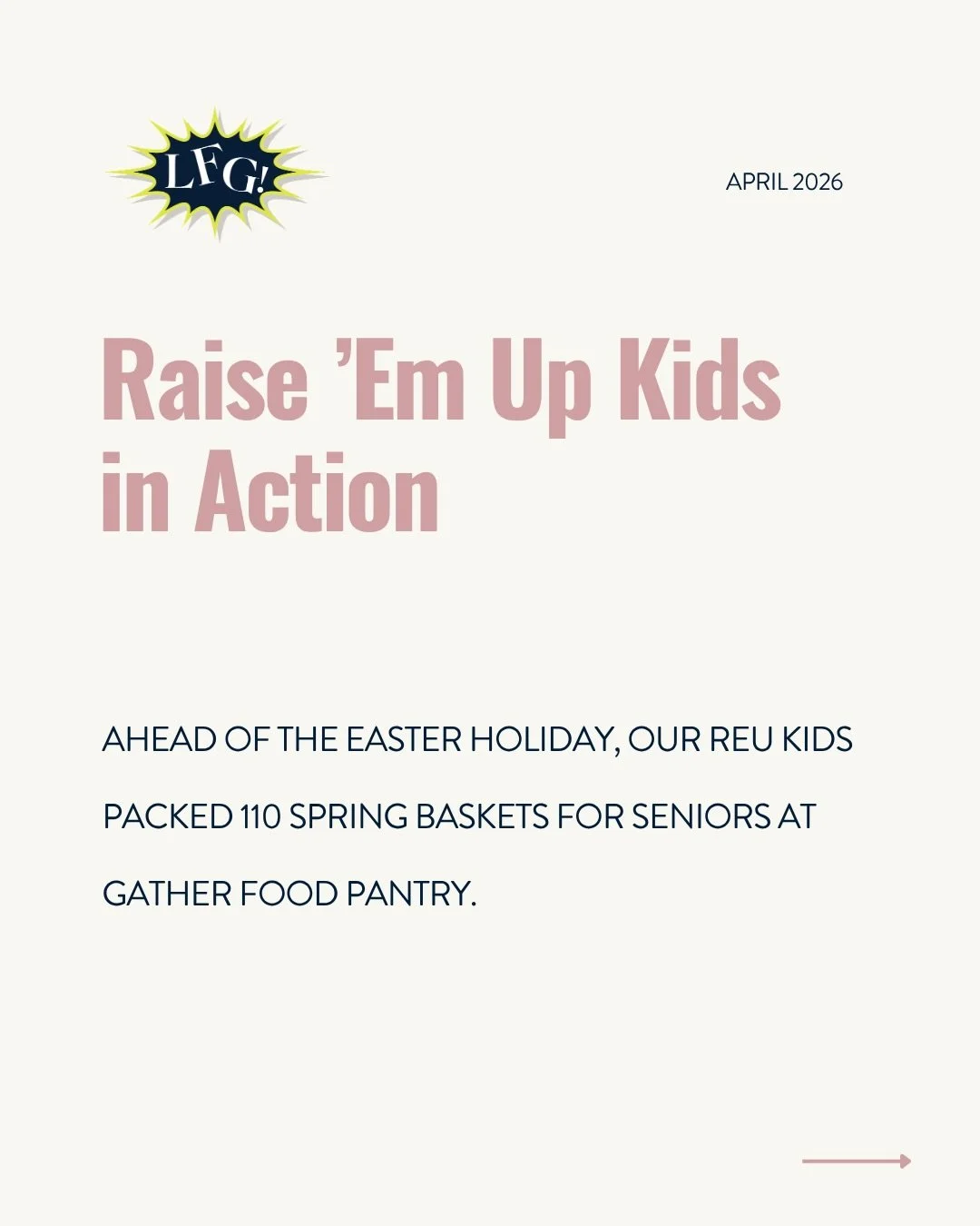 So proud of this crew 🤍

Ahead of the Easter holiday, our REU kids packed 110 spring baskets for seniors at Gather Food Pantry and handed them out during a community dinner.

A meaningful afternoon of service, followed by some well-earned fun at Pin