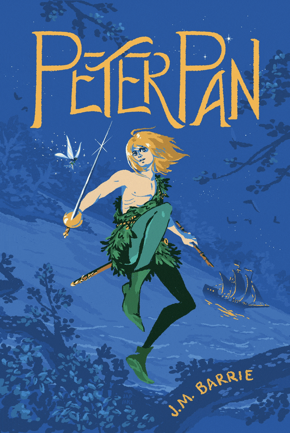 The cover of "Peter Pan" fades into the cover of "The Never Boy" and back.