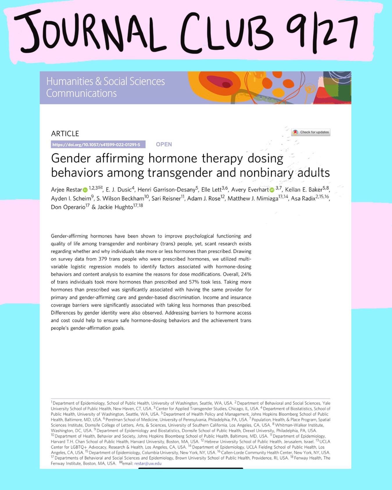 Chicago area health professionals! Join us for weekly journal club! DM for zoom link. We hope to see you there !!

#trans #transinmedicine #genderaffirming #transdoctor #hrt #lgbtqscientists